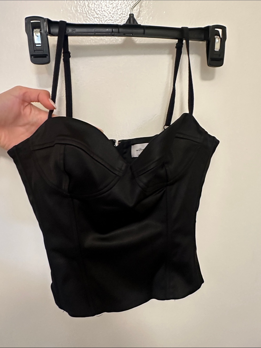 Wilfred Black Satin Bustier Top with Adjustable Straps. From aritizia!
